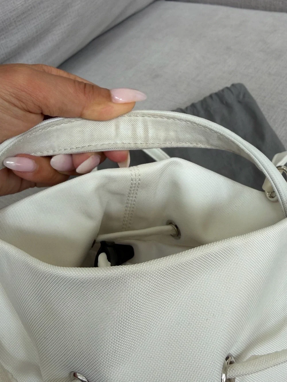 Balenciaga White Canvas Drawstring Bucket Bag with Black Logo